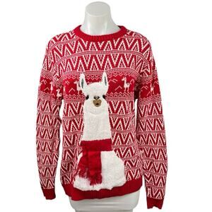 Blizzard Bay Red Fair Isle Llama Crew Neck Pullover Ugly Christmas Sweater Sz M